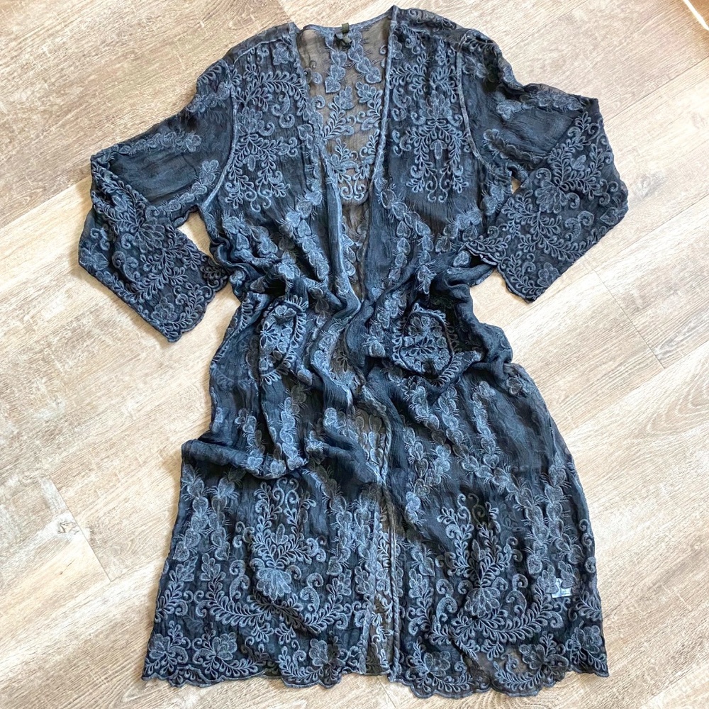 Embroidered Lace Duster Jacket, "M"